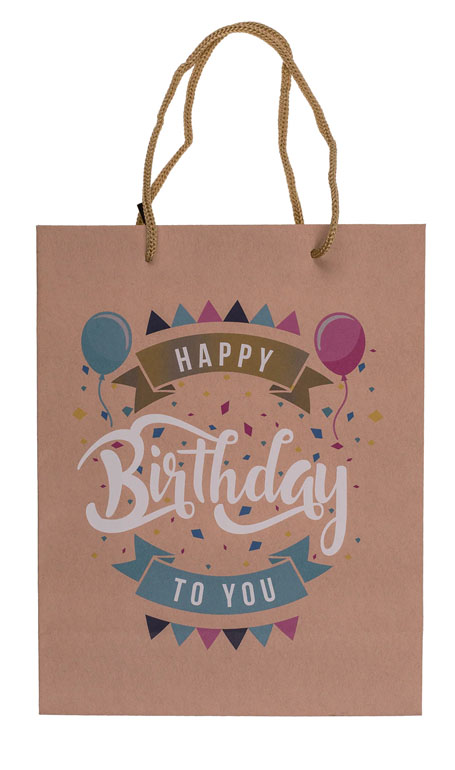Cover: Happy Birthday Brown Colored Paper Gift Bag