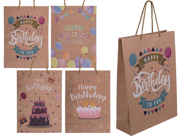 Happy Birthday Brown Colored Paper Gift Bag