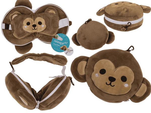 Cover: Kids Plush Travel Pillow with Eye Mask - Monkey