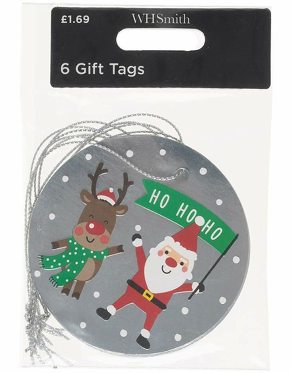 WHSmith 6 Blue Santa Rudolph Tags