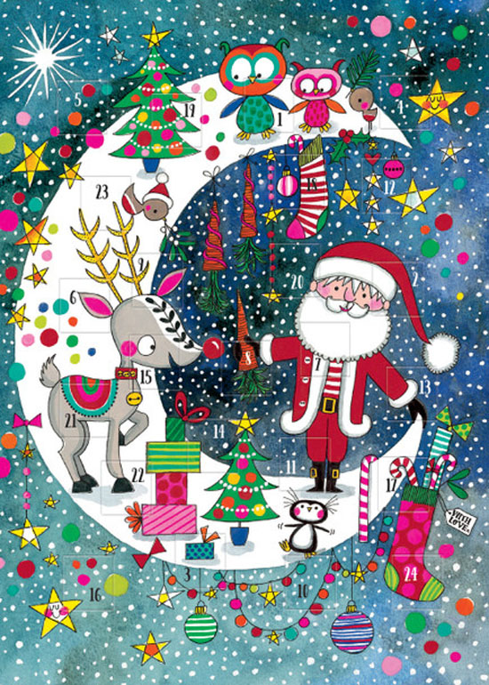 Cover: Advent Calendar Card - Santa & Rudolph On Moon
