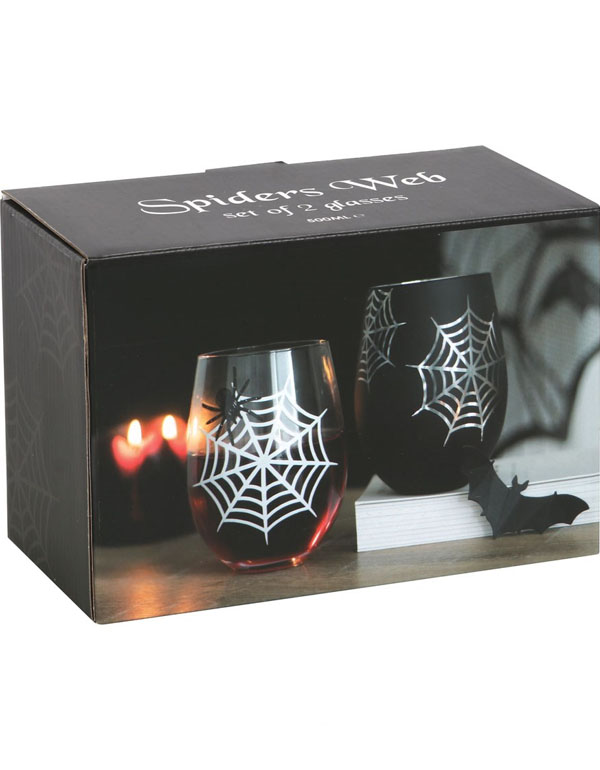 Cover: Set Of 2 Spider And Web Stemless Wine Glasses