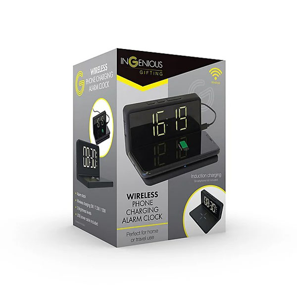 Wireless Phone Charging Alarm Clock Black