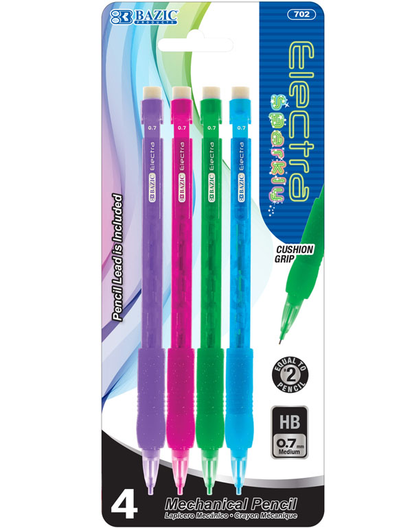 Bazic Sparkly 0.7 Mm Mechanical Pencil With Glitter Grip 4/Pack