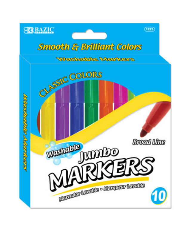 Bazic 10 Color Broad Line Jumbo Washable Markers