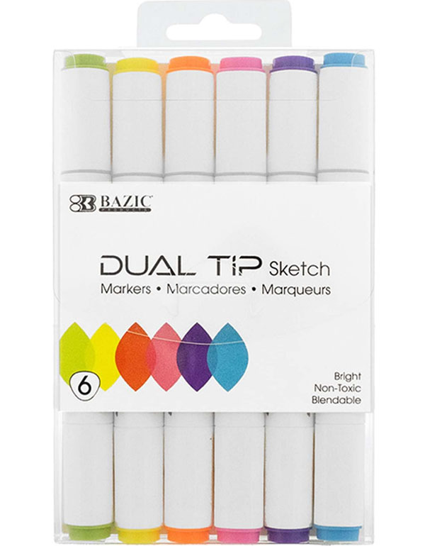 Bazic 6 Color Dual Tip Fluorescent Sketch Markers
