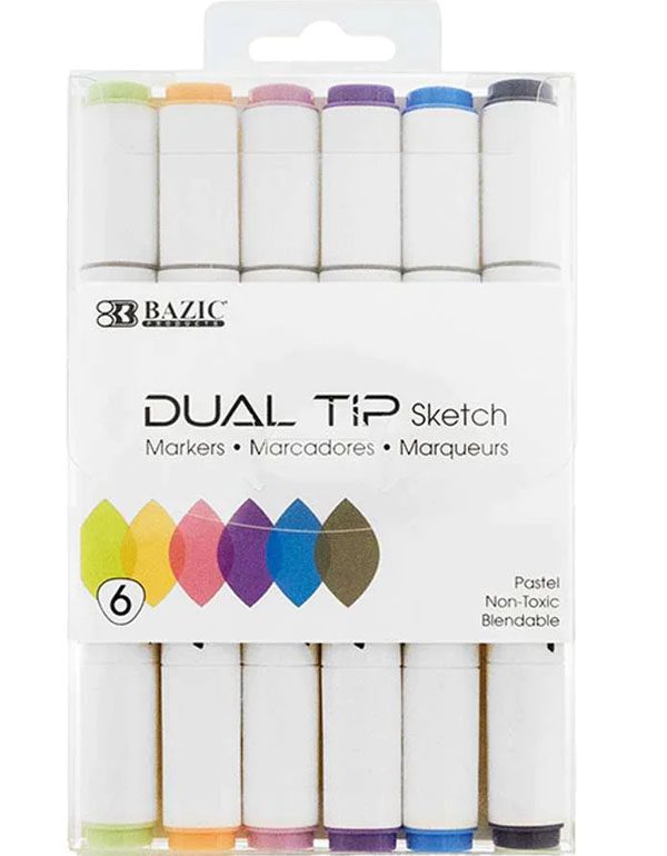 Bazic 6 Color Dual Tip Pastel Sketch Markers