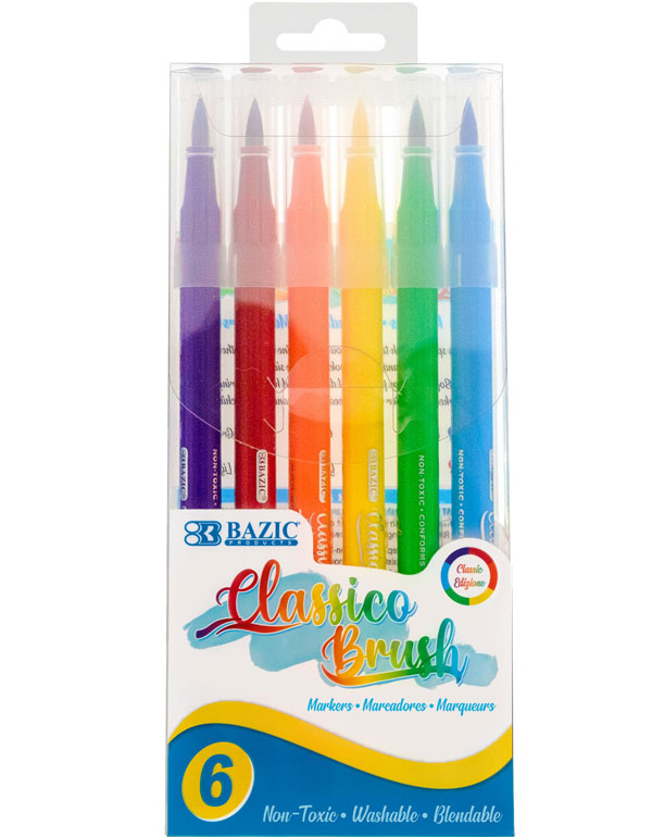 Bazic 6 Primary Colors Brush Markers