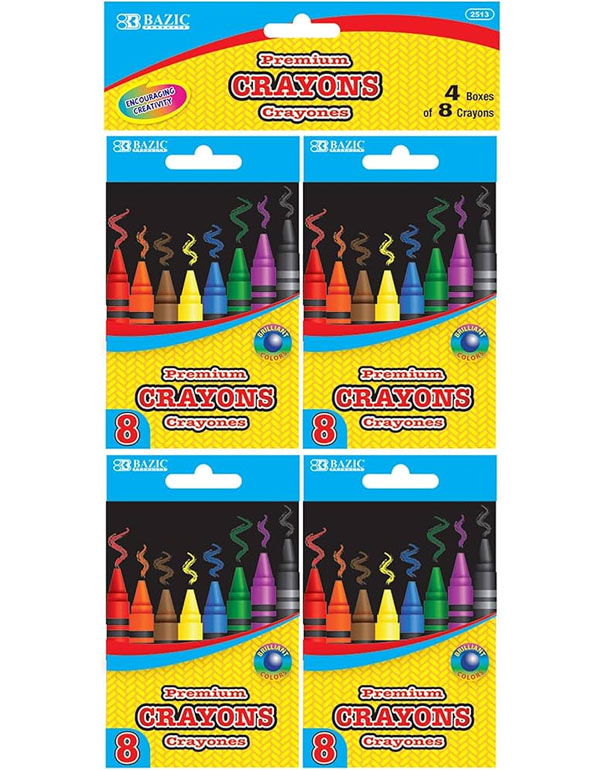 Bazic 8 Color Premium Crayons Pack of 4