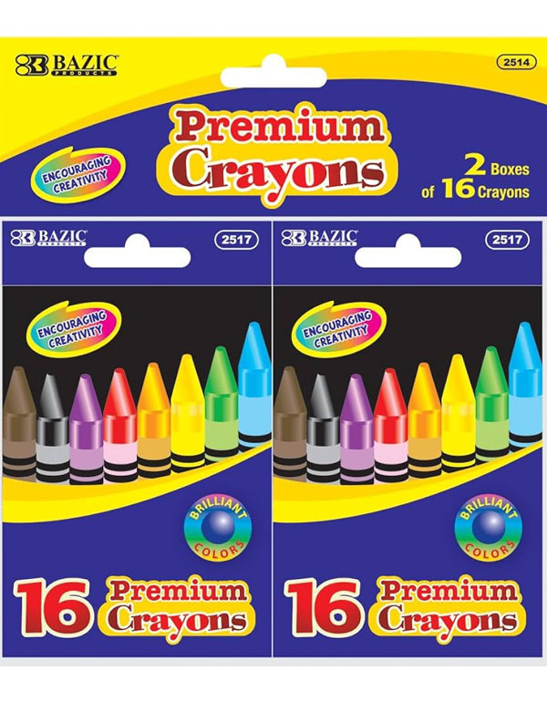 Bazic 16 Color Premium Crayons Pack of 2