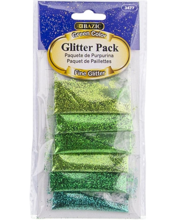 Bazic Green Color Glitter Pack 6/Pack
