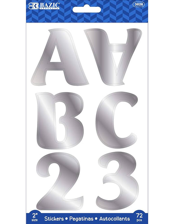 Bazic Alphabet and Numbers Stickers Metallic Silver