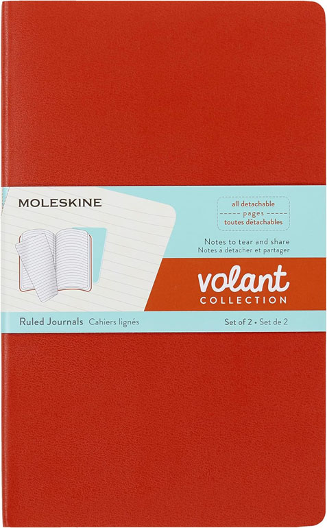 Moleskine Softcover Volant Journal Ruled Large Coral Orange / Aqua Blue Pack of 2